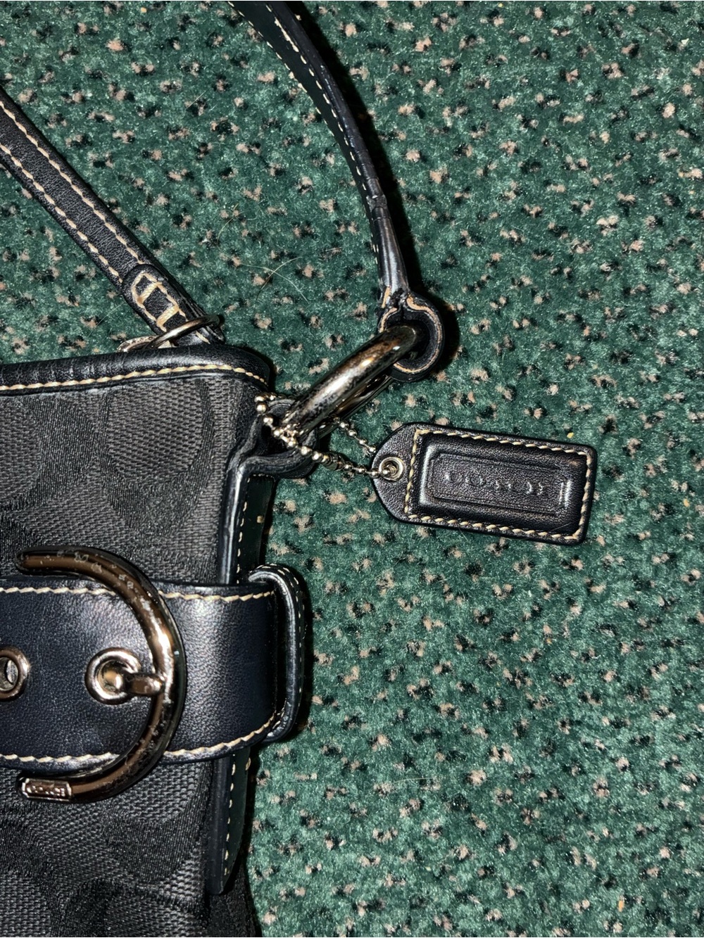 Coach Soho Black Vintage Signature Canvas Shoulder Bag with Leather Trim - Picture 9 of 16